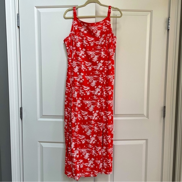 Old Navy Fit & Flare Tropical Print Lined Slit Adjustable Straps Maxi Dress - Picture 1 of 14